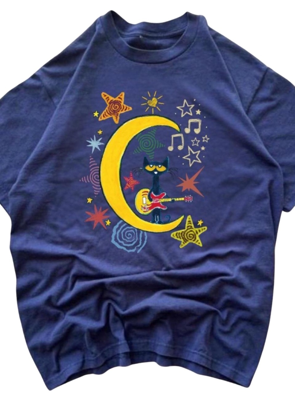 Gildan Navy Short-Sleeve Tee with Yellow Moon Pete the Cat Graphic